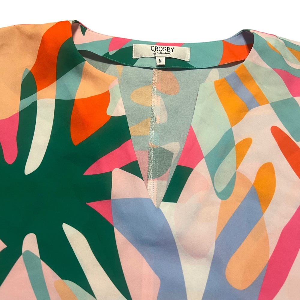 Crosby by Mollie Burch Women's Colorful Abstract Print Tunic Blouse Top Medium M